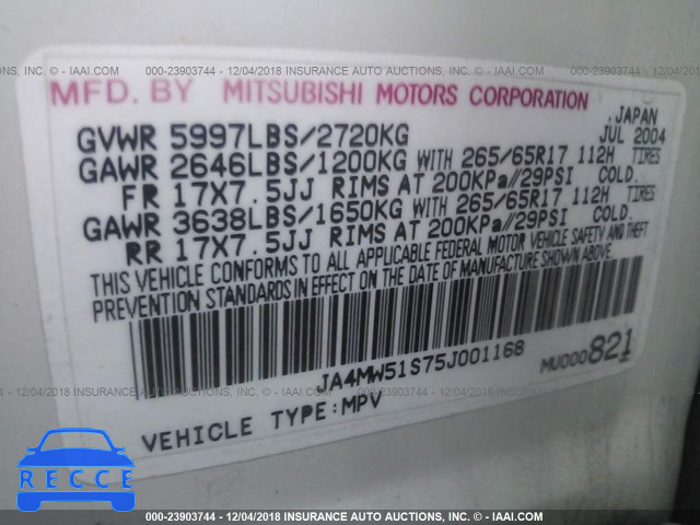 2005 MITSUBISHI MONTERO LIMITED JA4MW51S75J001168 image 8