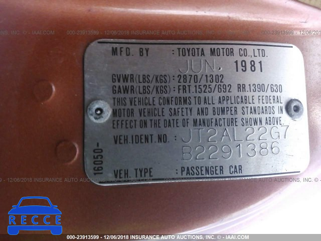 1981 TOYOTA TERCEL DELUXE JT2AL22G7B2291386 image 8