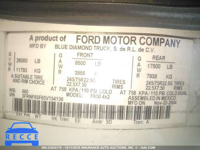 2005 FORD F650 SUPER DUTY 3FRNF65F65V154136 image 8