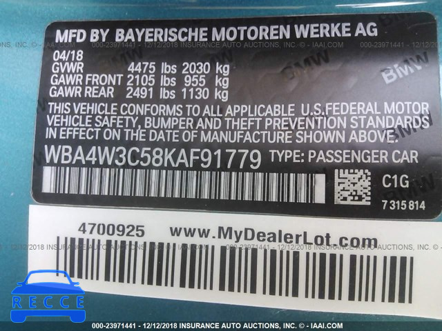 2019 BMW 430I WBA4W3C58KAF91779 image 8