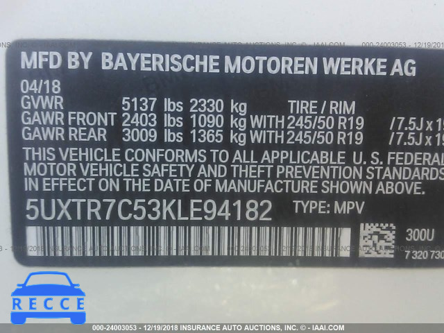 2019 BMW X3 SDRIVE30I 5UXTR7C53KLE94182 зображення 8
