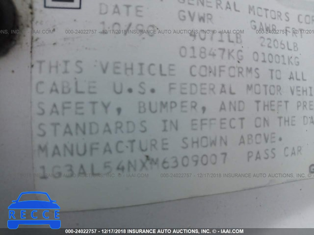1991 OLDSMOBILE CUTLASS CIERA 1G3AL54NXM6309007 image 8
