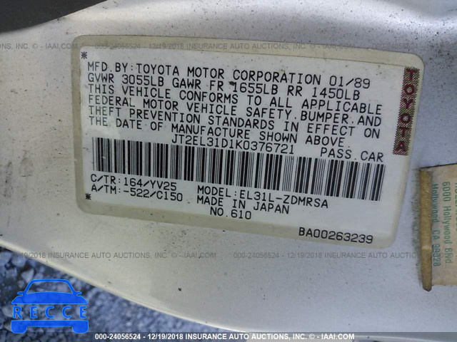 1989 TOYOTA TERCEL JT2EL31D1K0376721 Bild 8