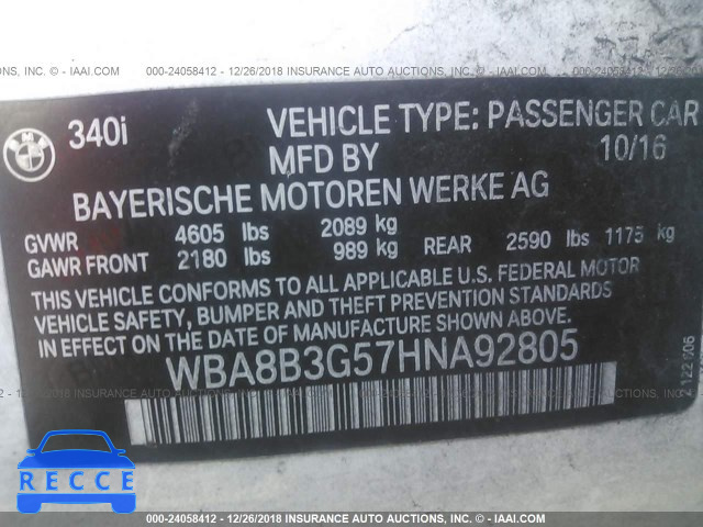 2017 BMW 340 I WBA8B3G57HNA92805 image 8