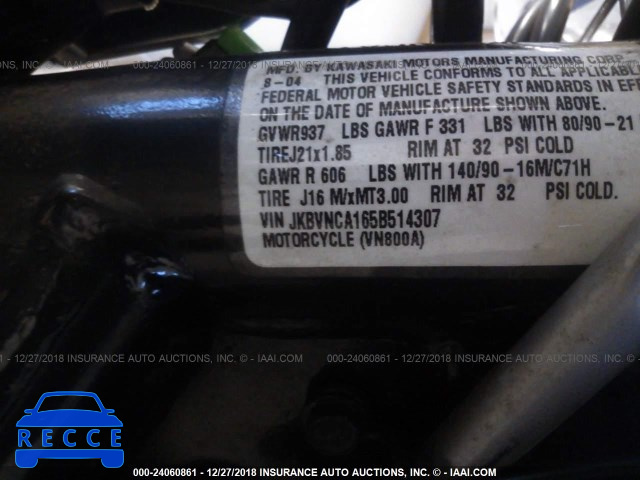 2005 KAWASAKI VN800 JKBVNCA165B514307 зображення 9