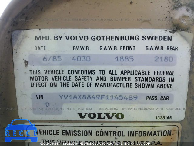 1985 VOLVO 244 DL/GL YV1AX8849F1145489 image 8
