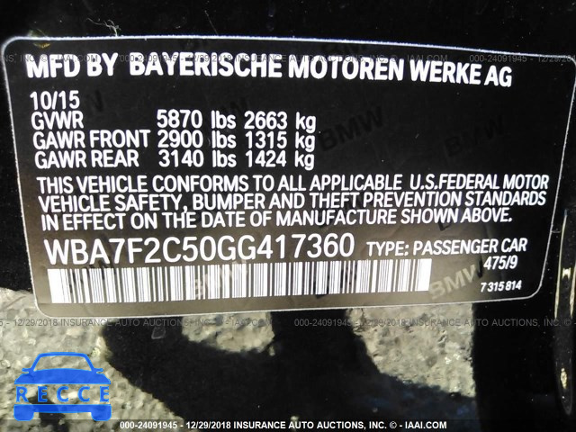 2016 BMW 750 XI WBA7F2C50GG417360 зображення 8