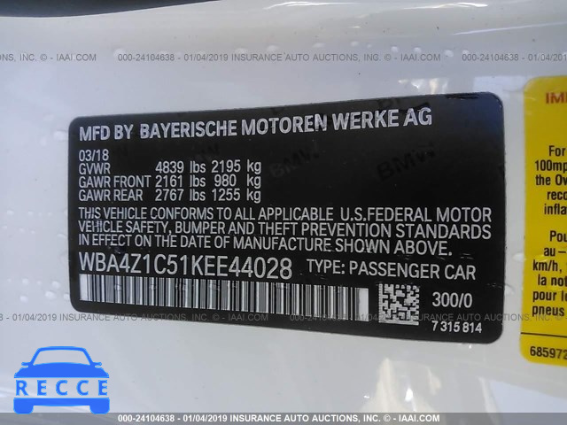2019 BMW 430I WBA4Z1C51KEE44028 image 8