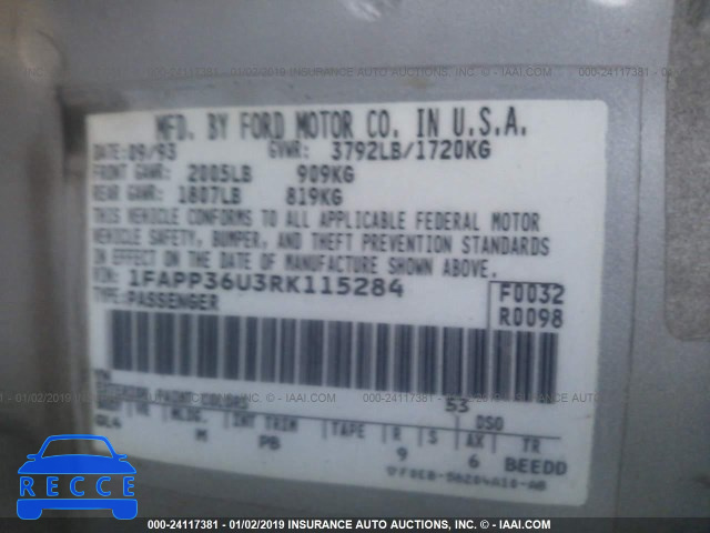 1994 FORD TEMPO GL 1FAPP36U3RK115284 image 8