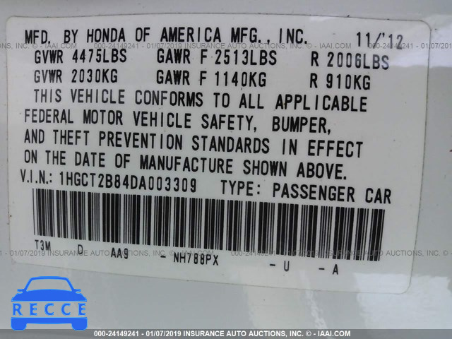 2013 HONDA ACCORD EXL 1HGCT2B84DA003309 image 8