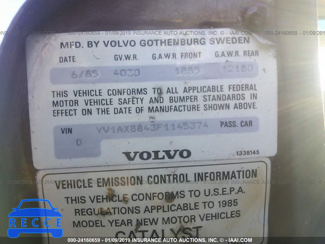 1985 VOLVO 244 DL/GL YV1AX8843F1145374 image 8