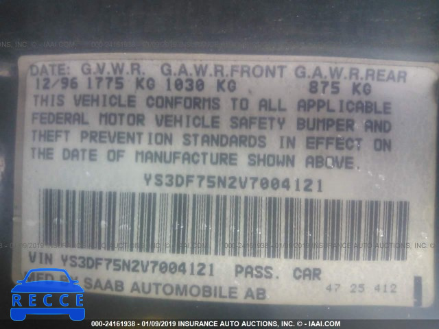1997 SAAB 900 SE TURBO YS3DF75N2V7004121 image 8