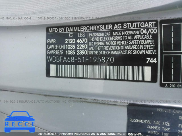 2001 MERCEDES-BENZ SL 500 WDBFA68F51F195870 image 8