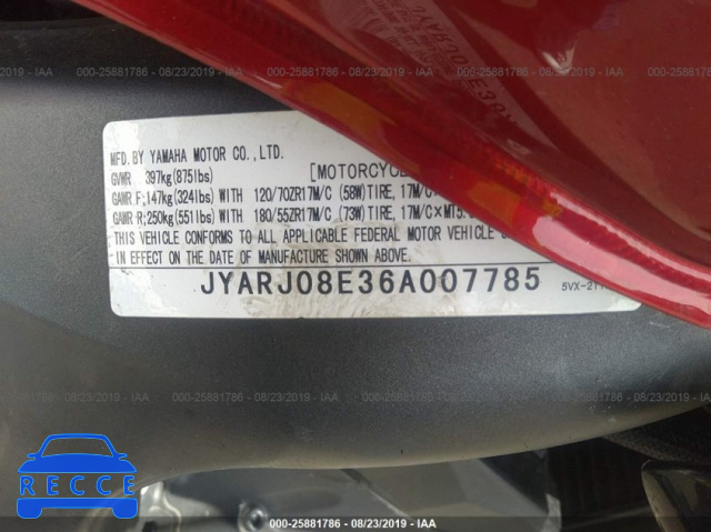 2006 YAMAHA FZ6 S JYARJ08E36A007785 зображення 9