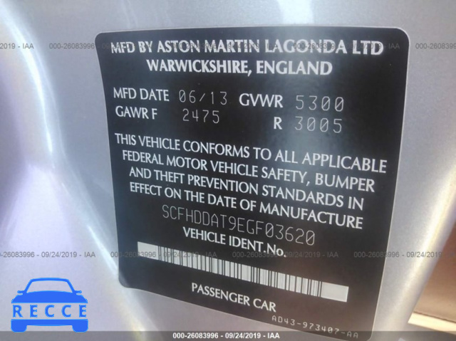 2014 ASTON MARTIN RAPIDE SCFHDDAT9EGF03620 image 8