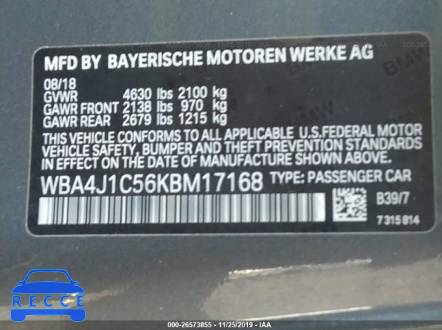 2019 BMW 430I GRAN COUPE WBA4J1C56KBM17168 зображення 8