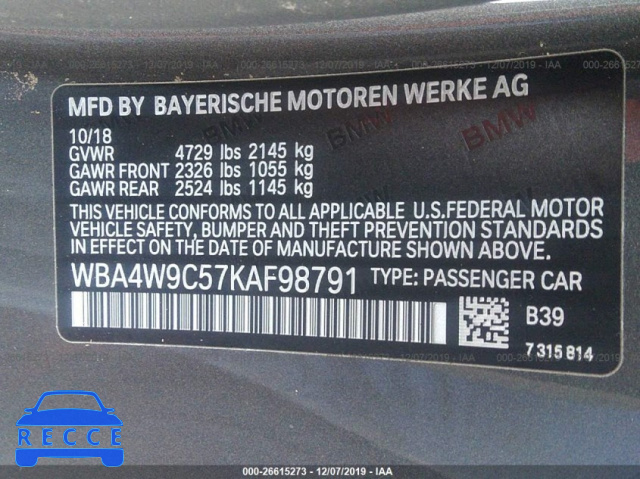 2019 BMW 440XI WBA4W9C57KAF98791 image 8