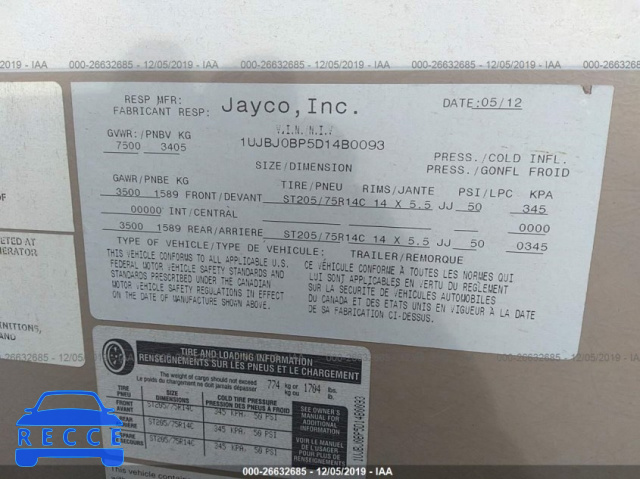 2013 JAYCO OTHER 1UJBJ0BP5D14B0093 зображення 8