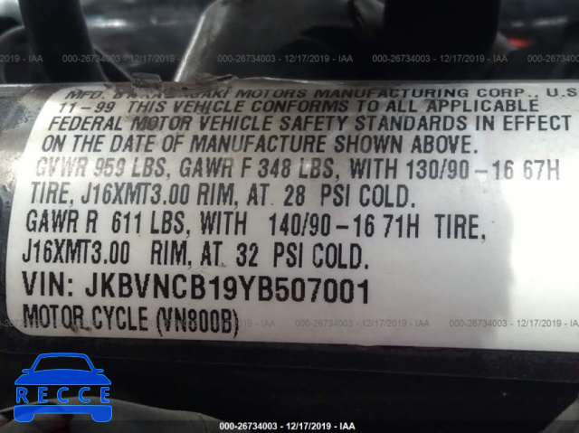 2000 KAWASAKI VN800 B JKBVNCB19YB507001 зображення 9