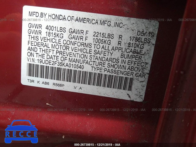 2019 ACURA ILX BASE WATCH PLUS 19UDE2F35KA010540 image 8