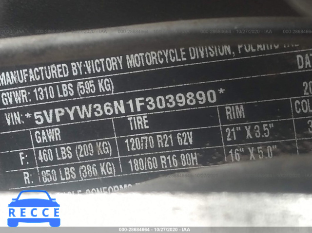 2015 VICTORY MOTORCYCLES MAGNUM 5VPYW36N1F3039890 зображення 9