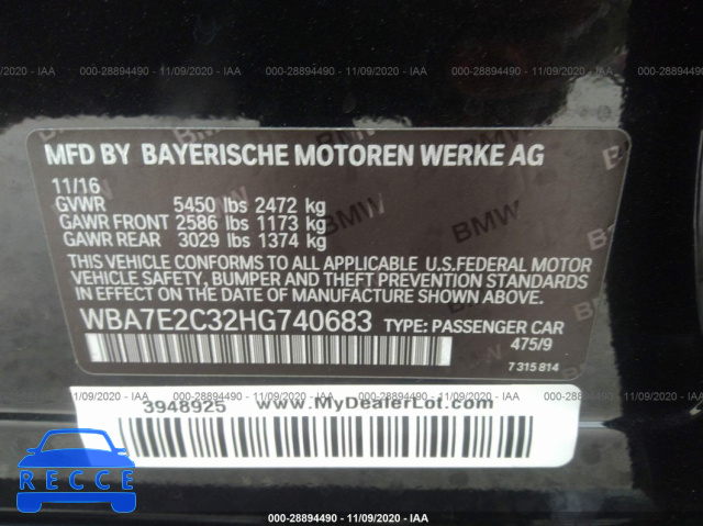 2017 BMW 7 SERIES 740I WBA7E2C32HG740683 image 8