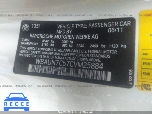 2012 BMW 1 SERIES 135I WBAUN7C57CVM25884 image 8