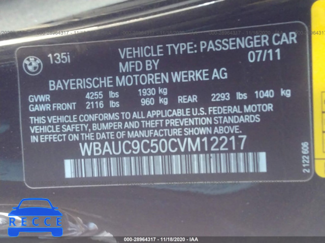 2012 BMW 1 SERIES 135I WBAUC9C50CVM12217 image 6