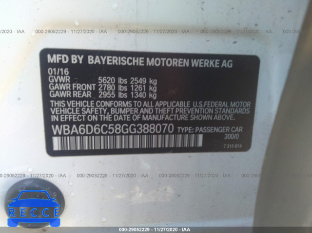 2016 BMW 6 SERIES 650I XDRIVE WBA6D6C58GG388070 зображення 8