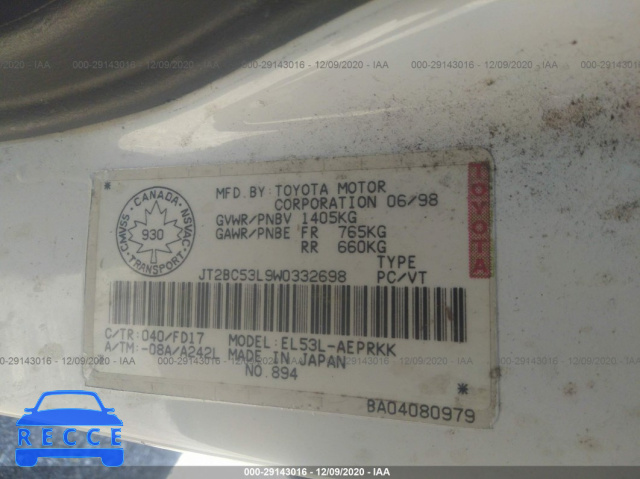 1998 TOYOTA TERCEL CE JT2BC53L9W0332698 Bild 6