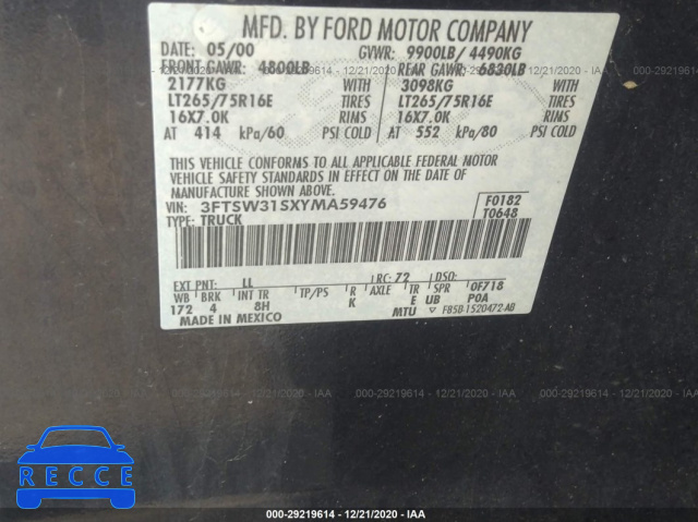 2000 FORD SUPER DUTY F-350 SRW XL/XLT/LARIAT 3FTSW31SXYMA59476 image 8