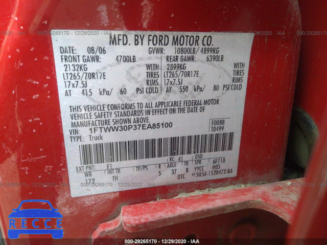 2007 FORD SUPER DUTY F-350 SRW XL/XLT/LARIAT/KING RANCH 1FTWW30P37EA85100 image 8