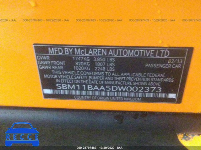 2013 MCLAREN AUTOMATICOTIVE MP4-12C SPIDER SBM11BAA5DW002373 Bild 8
