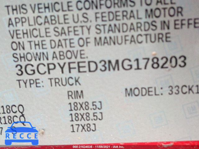 2021 CHEVROLET SILVERADO 1500 LT TRAIL BOSS 3GCPYFED3MG178203 image 8