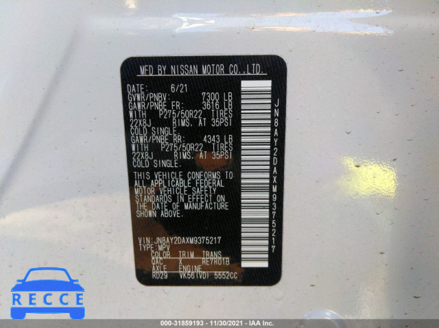 2021 NISSAN ARMADA PLATINUM JN8AY2DAXM9375217 image 8