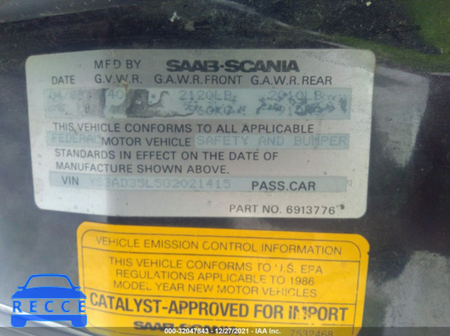 1986 SAAB 900  YS3AD35L5G2021415 image 8