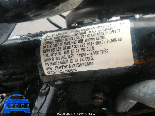 2003 KAWASAKI VN800  JKBVNCA133B510664 зображення 9