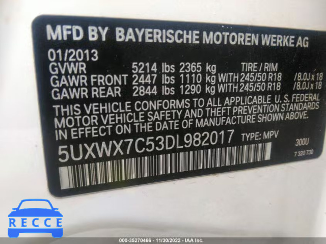 2013 BMW X3 XDRIVE35I 5UXWX7C53DL982017 image 8