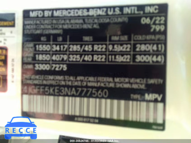 2022 MERCEDES-BENZ GLS GLS 450 4JGFF5KE3NA777560 image 8