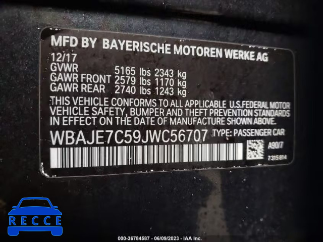 2018 BMW 540I XDRIVE WBAJE7C59JWC56707 зображення 8