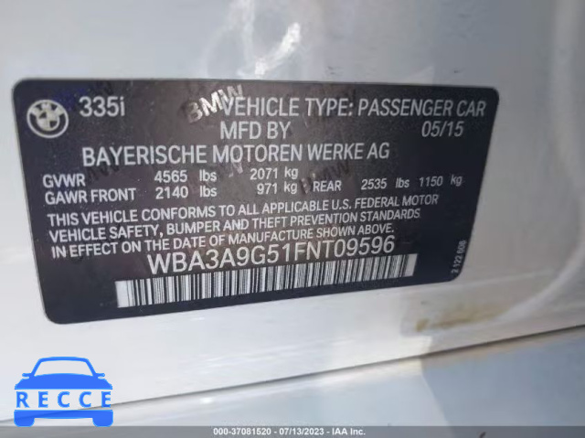 2015 BMW 335I WBA3A9G51FNT09596 зображення 8