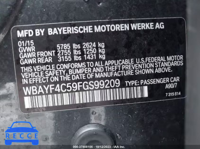 2015 BMW 740LI XDRIVE WBAYF4C59FGS99209 зображення 8