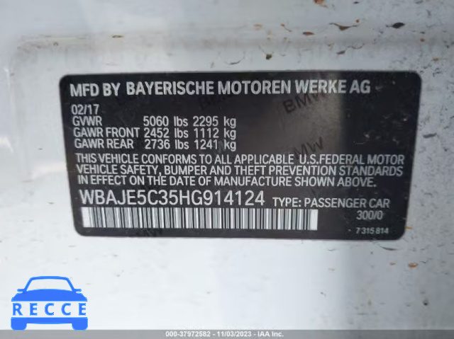 2017 BMW 540I WBAJE5C35HG914124 зображення 8