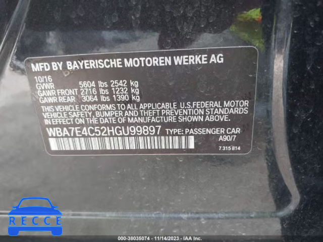2017 BMW 740I XDRIVE WBA7E4C52HGU99897 image 8