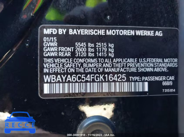2015 BMW 740I WBAYA6C54FGK16425 зображення 8