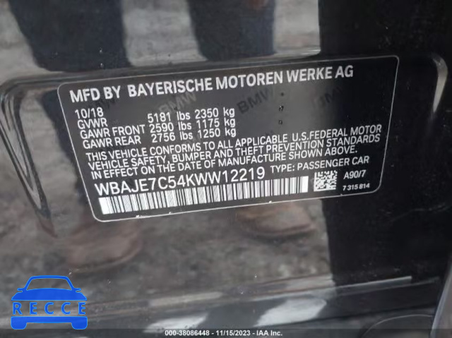 2019 BMW 540I XDRIVE WBAJE7C54KWW12219 зображення 8