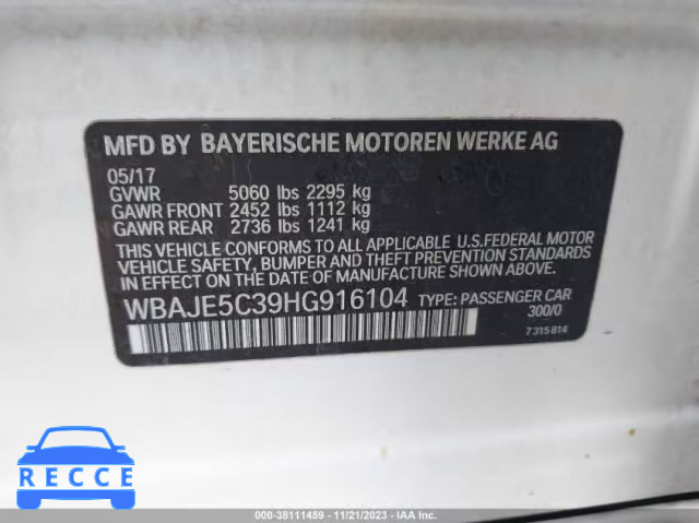 2017 BMW 540I WBAJE5C39HG916104 зображення 8