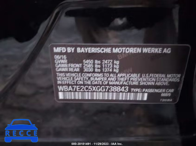 2016 BMW 740I WBA7E2C5XGG738843 зображення 8
