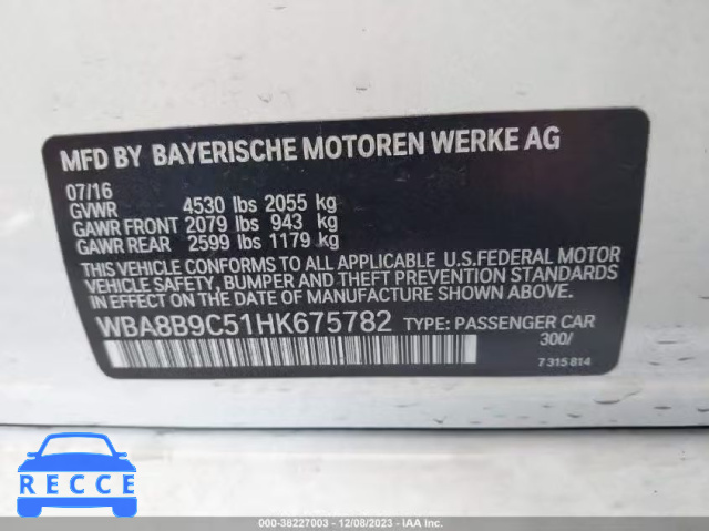 2017 BMW 330I WBA8B9C51HK675782 зображення 8