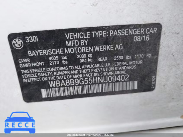 2017 BMW 330I WBA8B9G55HNU09402 image 8